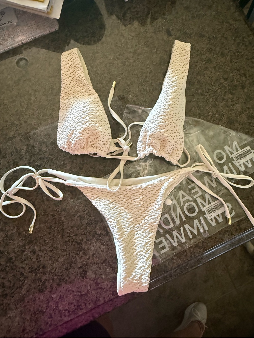 Monday Swimwear Cream Crochet Tie Bikini